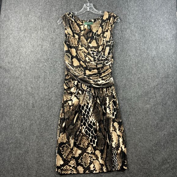 Ralph Lauren Essential Dress Women's 6 Brown Animal Print Wrap Jersey - Picture 1 of 6
